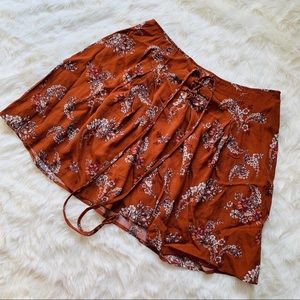 Sadie & Sage Burnt Orange Floral Lace Up Skirt